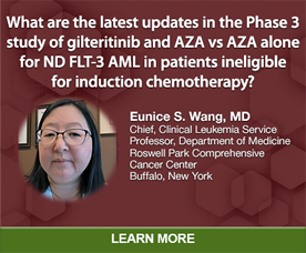 What are the latest updates in the Phase 3 study of gilteritinib and AZA vs AZA alone for ND FLT-3 AML in patients ineligible for induction chemotherapy?